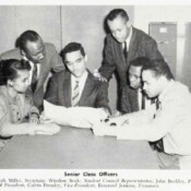 Left to right: Elizabeth Miller (Secretary), Winslow Seale (Student Council Representative), John Beckley (President), Kenneth Scott (Student Council President), Calvin Presley (Vice-President), Emmanuel Jenkins (Treasurer). Howard University Senior class officers 1956. Winslow Seale 2nd from left